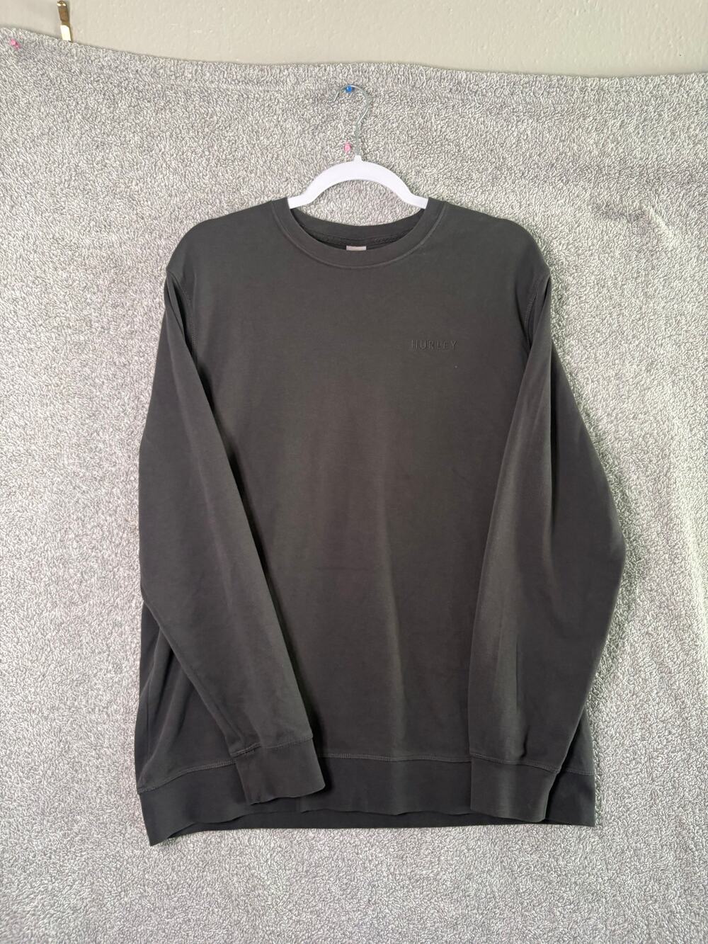 Hurley Mens L Pique Crewneck Sweatshirt Gray Skater Surf